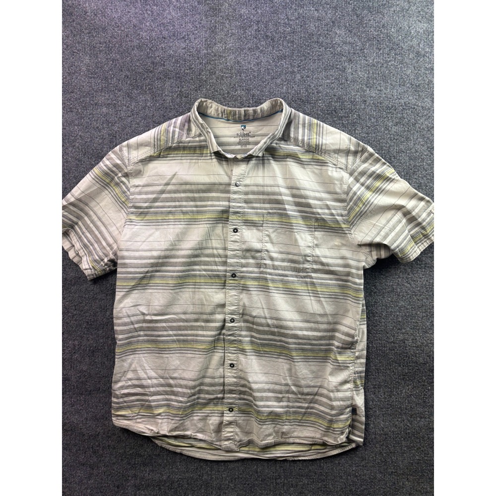 KUHL Intriguer Shirt Mens XL Gray Striped Short Sleeve Snap Front